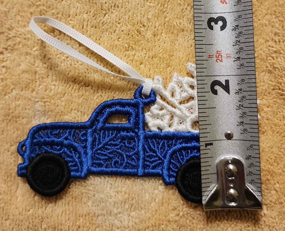 Blue truck with white snowflake Christmas ornament - photo 4