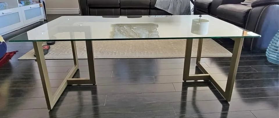 Braelynn Glass Coffee Table – Gold Metal – 24" × 48"