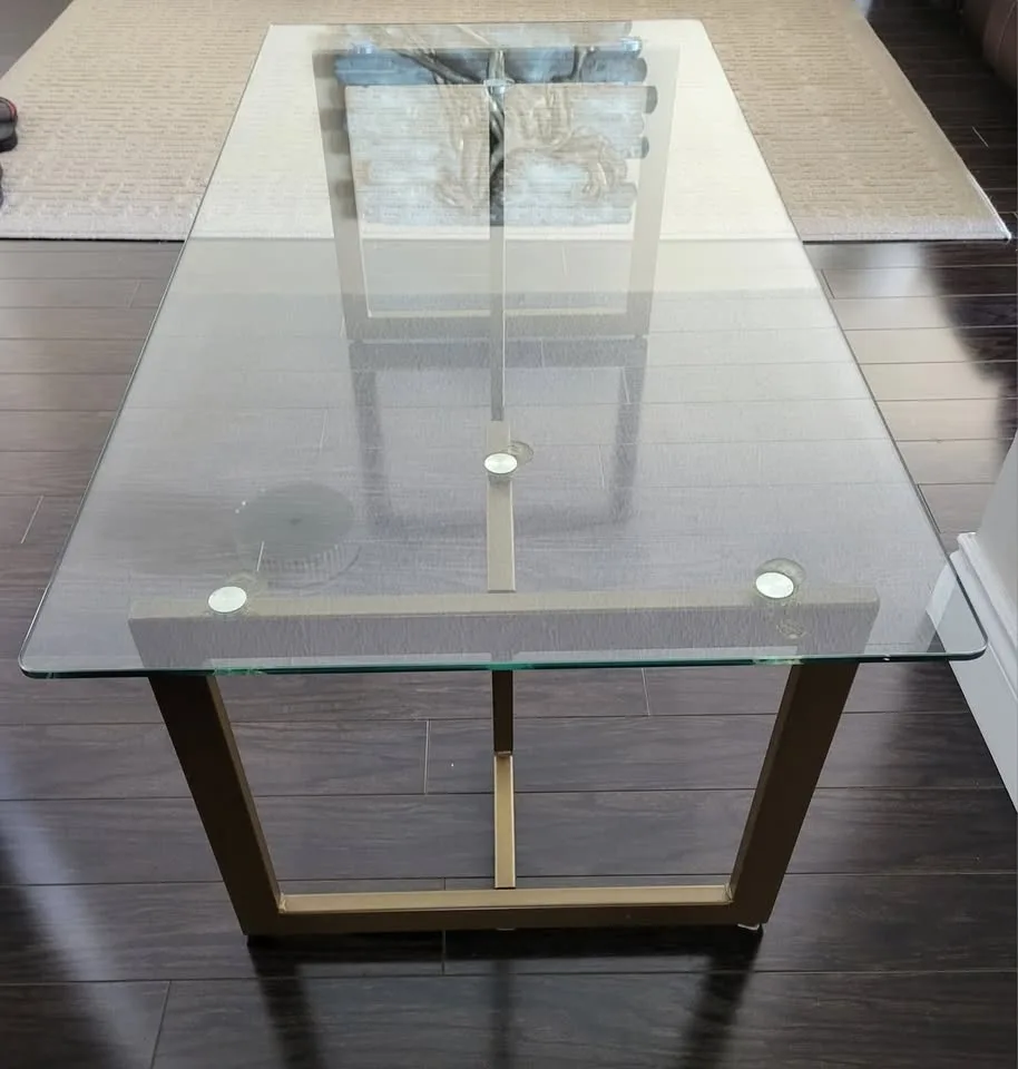 Braelynn Glass Coffee Table – Gold Metal – 24" × 48" image indicator(2)