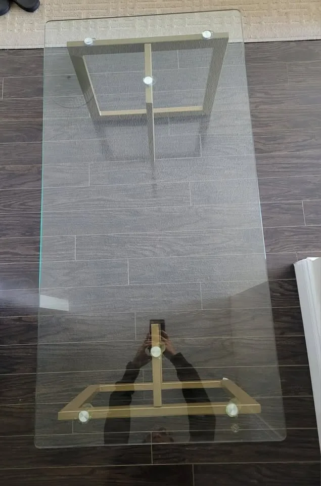 Braelynn Glass Coffee Table – Gold Metal – 24" × 48" image indicator(3)