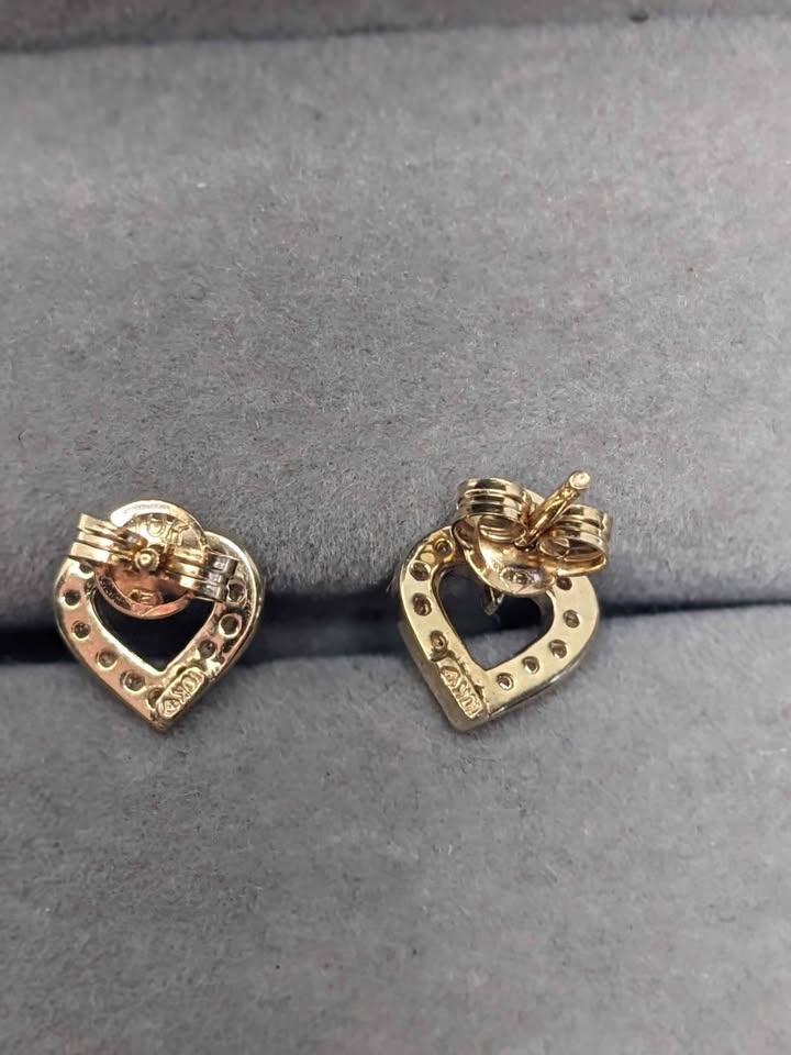 10k Gold Diamond Heart Earrings Vintage 1980s - photo 3