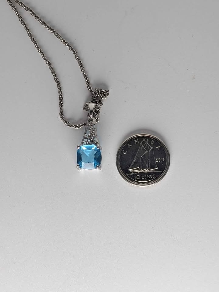 Sterling Silver Blue Quartz Pendant 18"Chain 925 Gemstone - photo 5