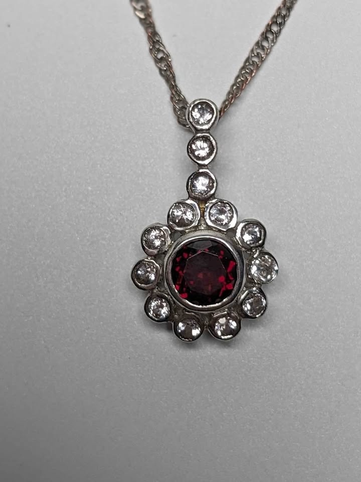 Sterling Silver Garnet & White Topaz Pendant