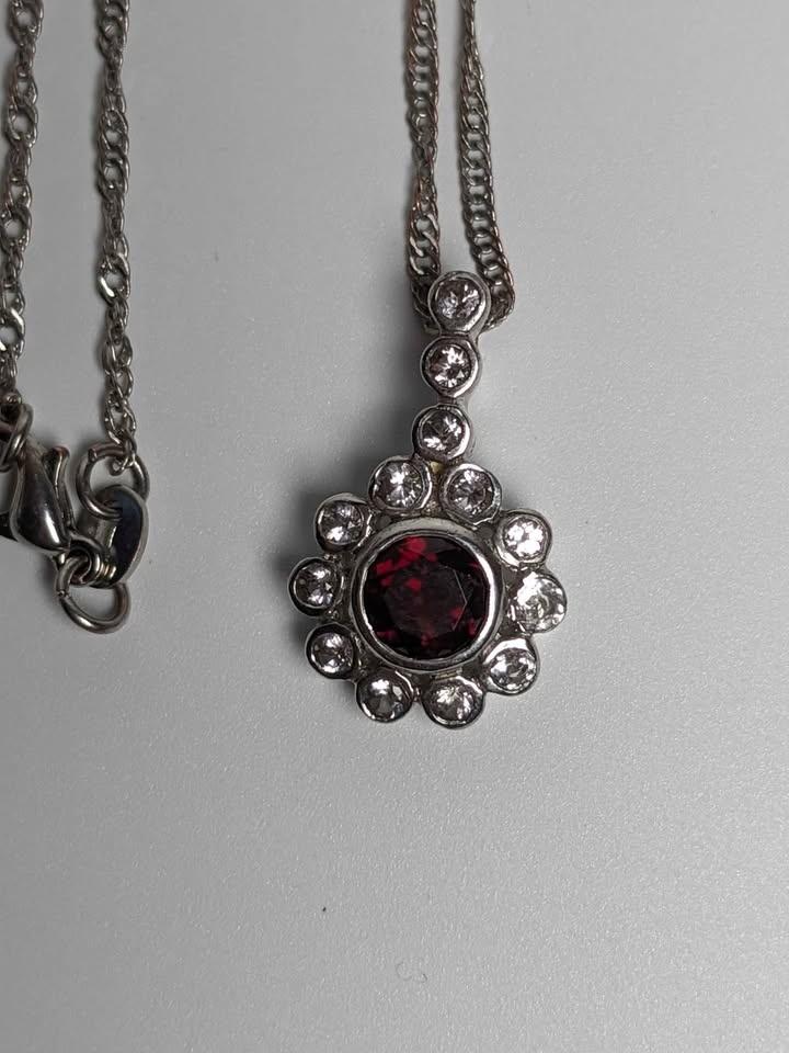 Sterling Silver Garnet & White Topaz Pendant - photo 3