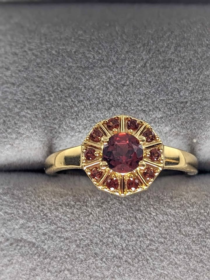 Garnet Gold Ring 925 Sterling Silver Size 7.5 New
