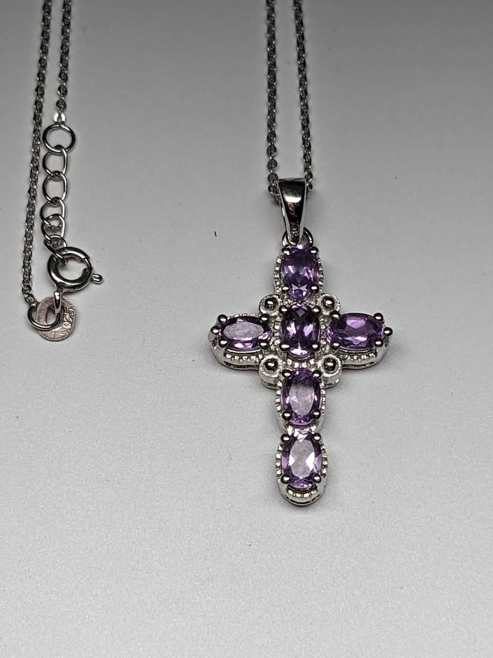 Sterling Silver Amethyst Cross Necklace