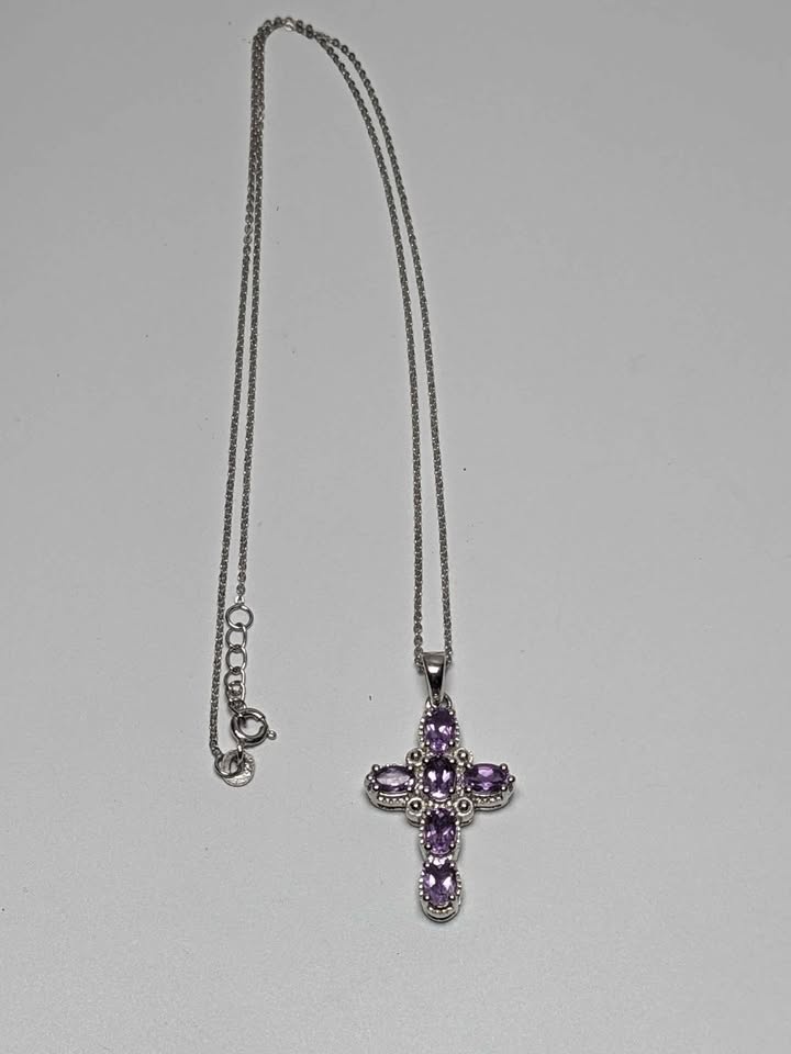 Sterling Silver Amethyst Cross Necklace - photo 2