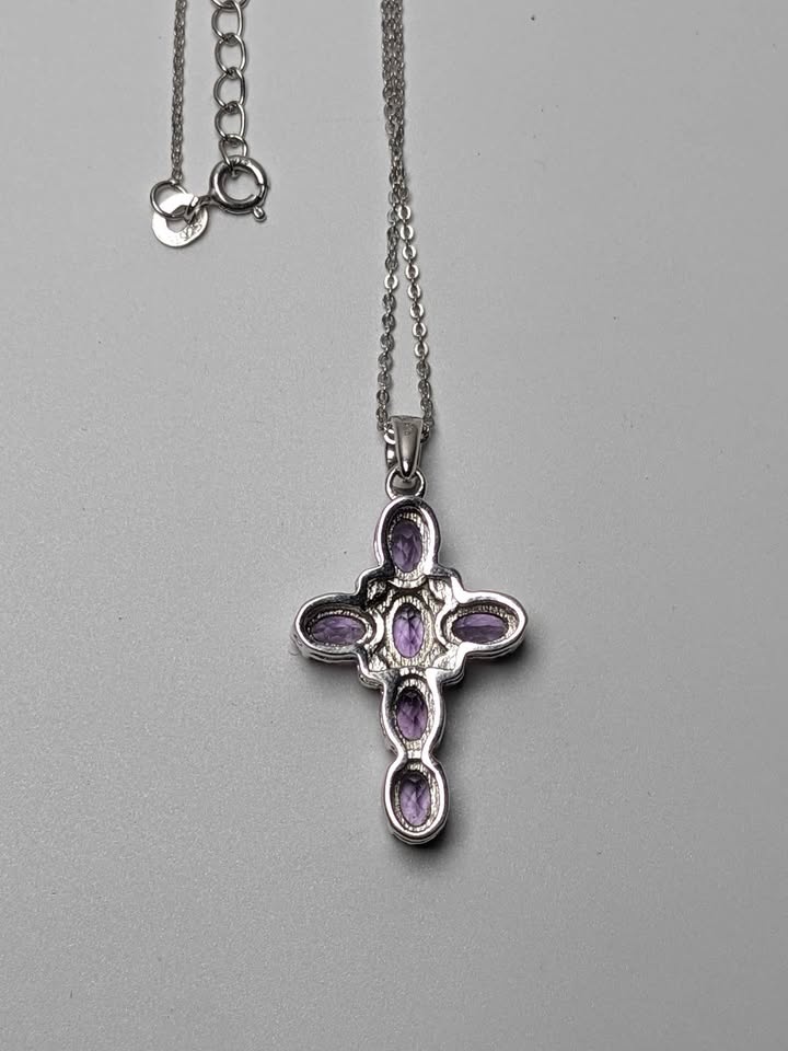 Sterling Silver Amethyst Cross Necklace - photo 4