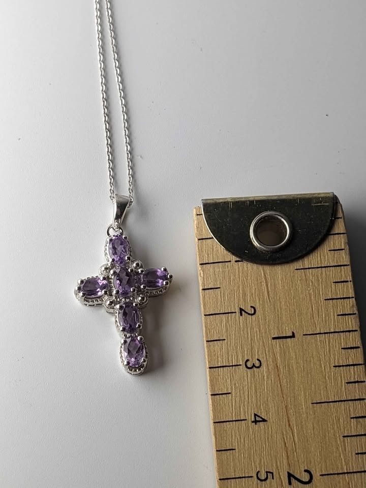 Sterling Silver Amethyst Cross Necklace - photo 5