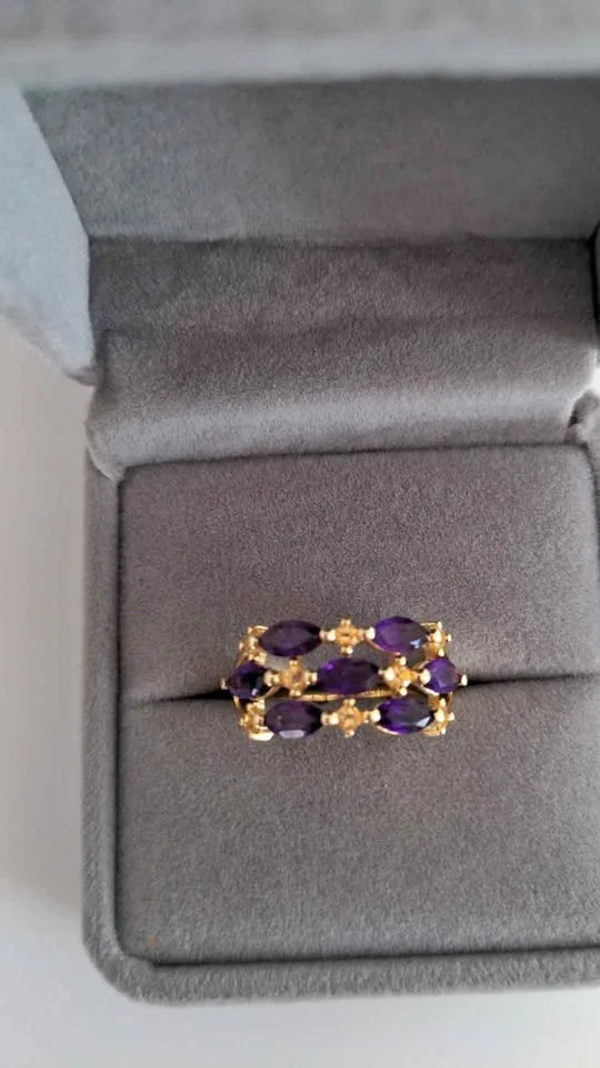 Sterling Silver Amethyst & Citrine Ring Size 7.5 New