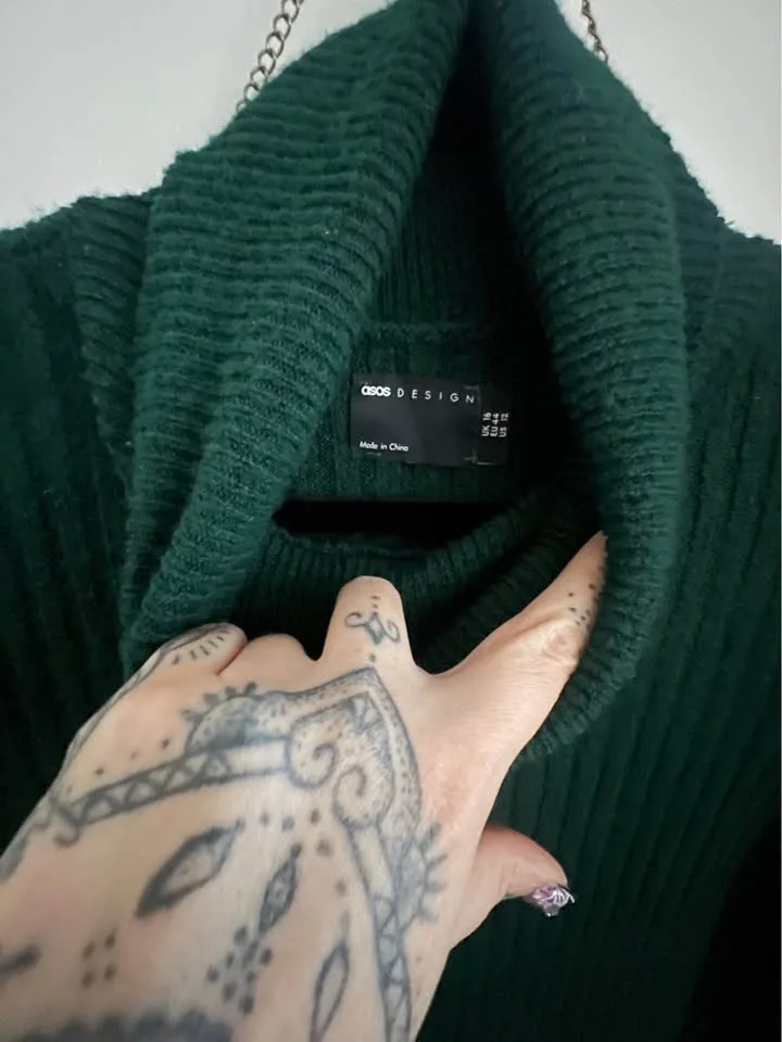 asos design green turtleneck sweater dress size 12 image indicator(2)