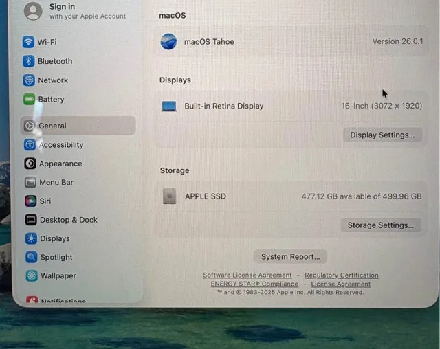 2019 MacBook Pro I7 16” Screen Display 300 Battery cycle image indicator(4)