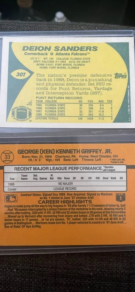 Deion Sanders (FB) and Ken Griffey Jr Rookie Cards -$25/OBO image indicator(2)