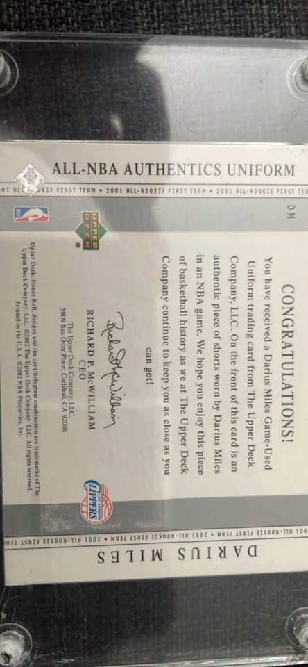 Darius Miles Authentic Uniform Card - See pictures - photo 3