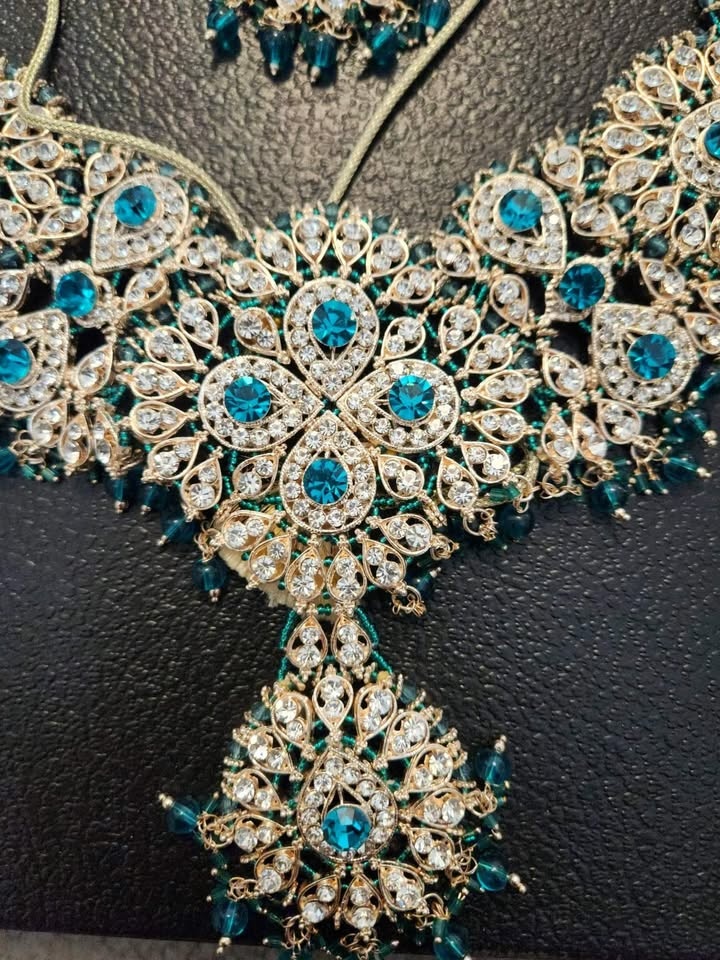 Turquoise Indian bridal jewelry set - photo 3