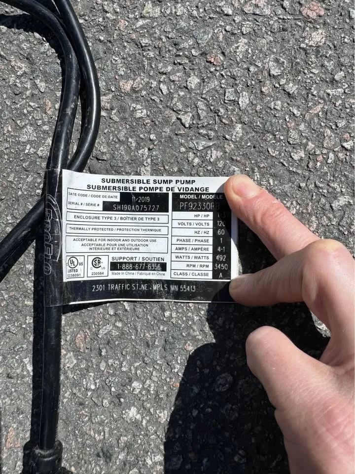 Submersible sump pump 1/3HP (pf92330pb)