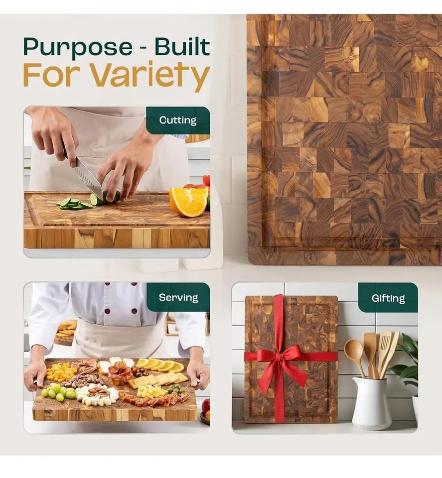 Yes4All Teak Wood End-Grain Cutting Board – NEW / Open Box image indicator(4)