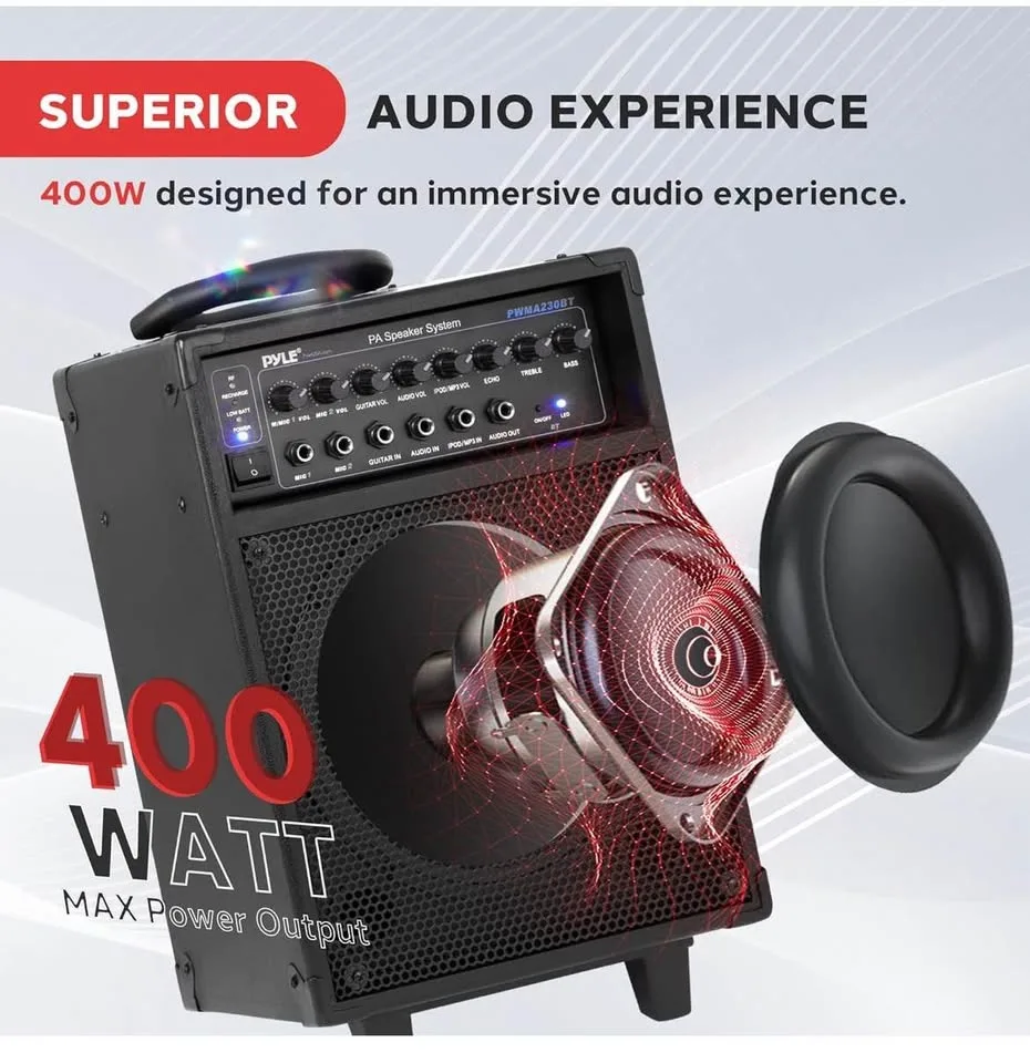 Pyle PWMA230BT Portable PA System – 400W -New image indicator(3)