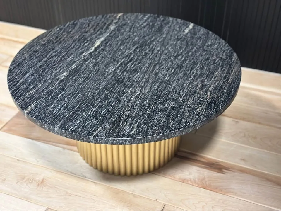 Bold Elegant Marble Coffee Table With Gold Fluted Base image indicator(2)