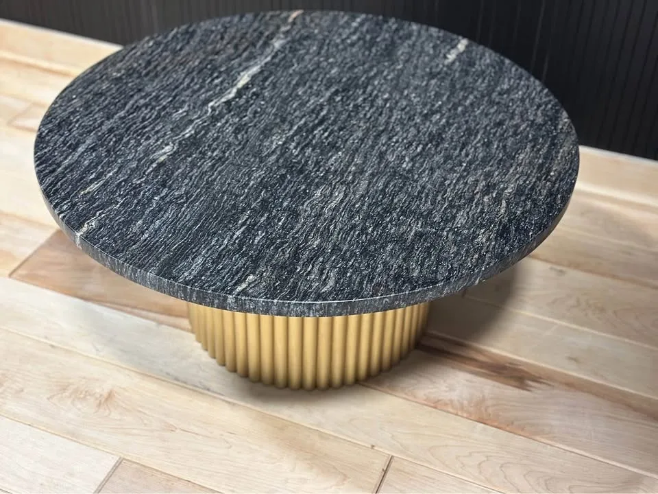 Bold Elegant Marble Coffee Table With Gold Fluted Base image indicator(3)