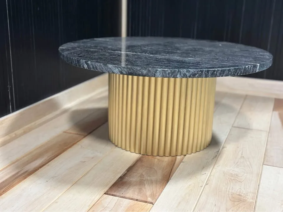 Bold Elegant Marble Coffee Table With Gold Fluted Base image indicator(5)