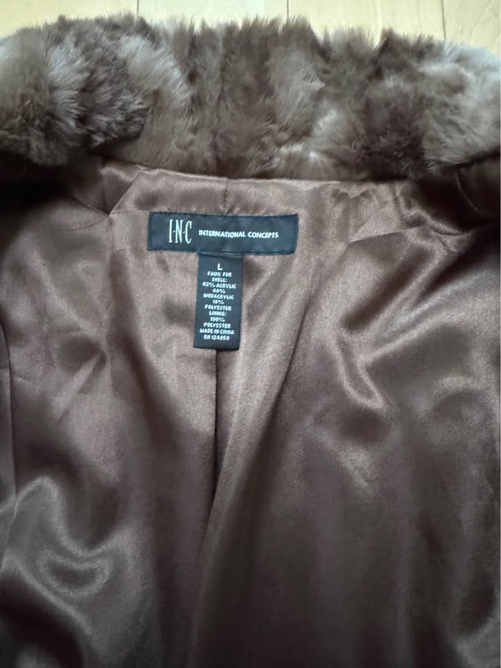 INC Faux Fur Brown Short Coat - Size Medium/Large - photo 4