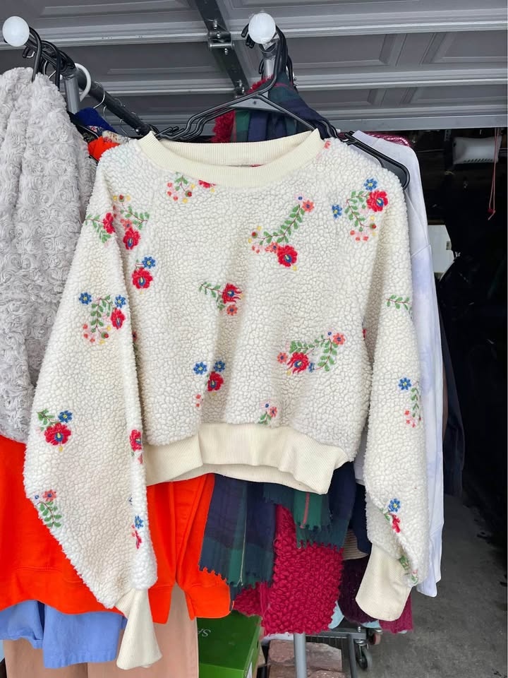 Urban Outfitters cropped Sherpa embroidered sweater