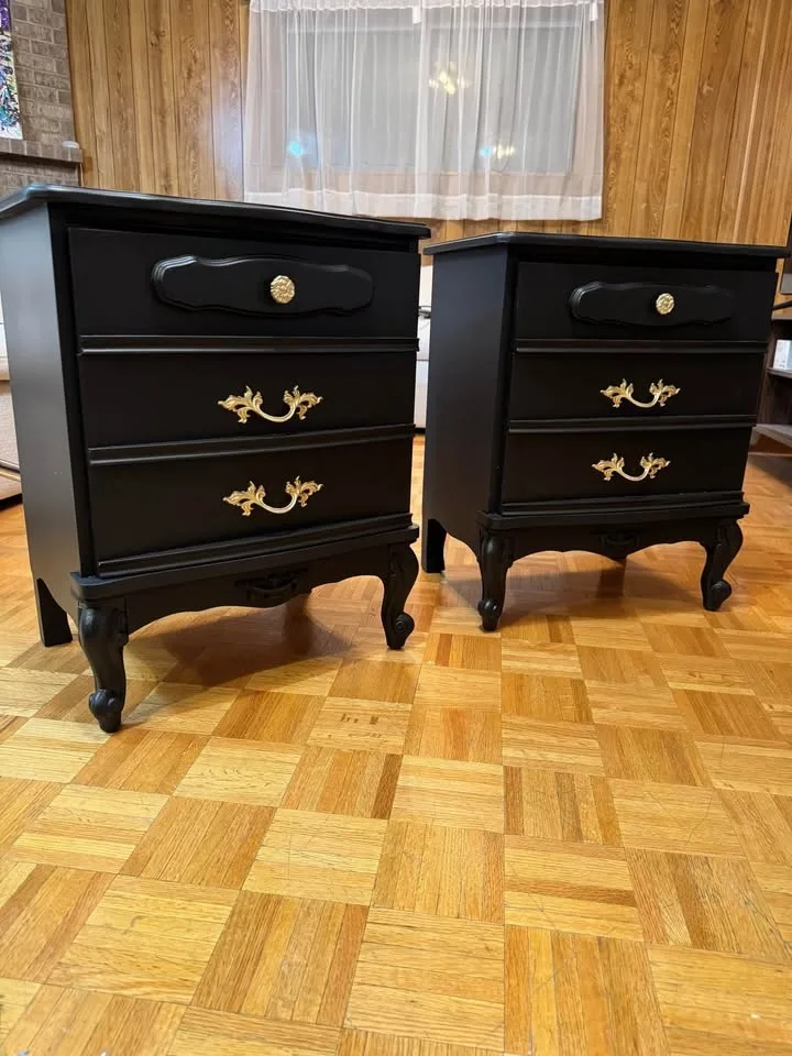 Stunning Black Vintage-Modern Nightstand Pair — Fully Refinished