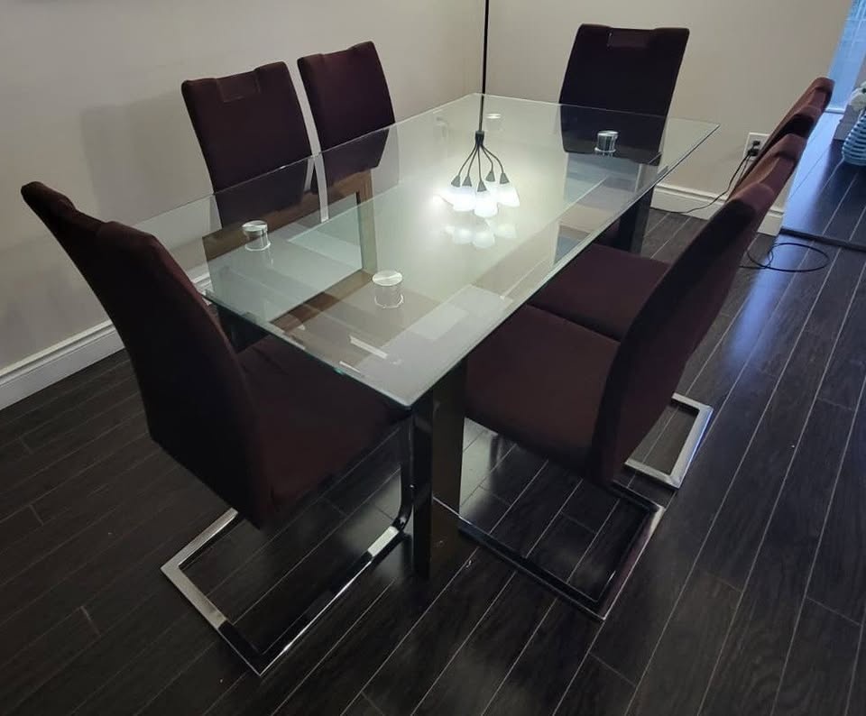 Modern Glass Dining Table Set – 6 Chairs – Excellent Condition - photo 2