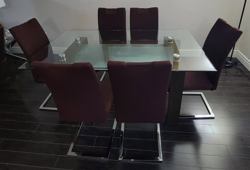 Modern Glass Dining Table Set – 6 Chairs – Excellent Condition - photo 3