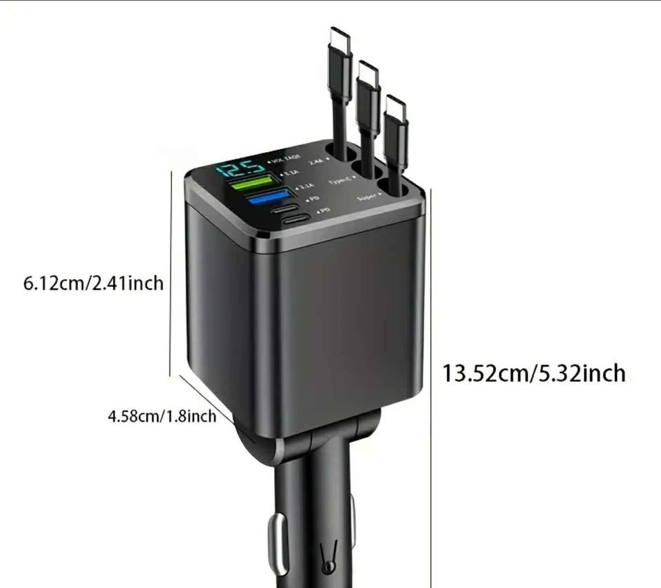 7-in-1 Car Charger 7 ports fast charging with 3 pullout cables - photo 2