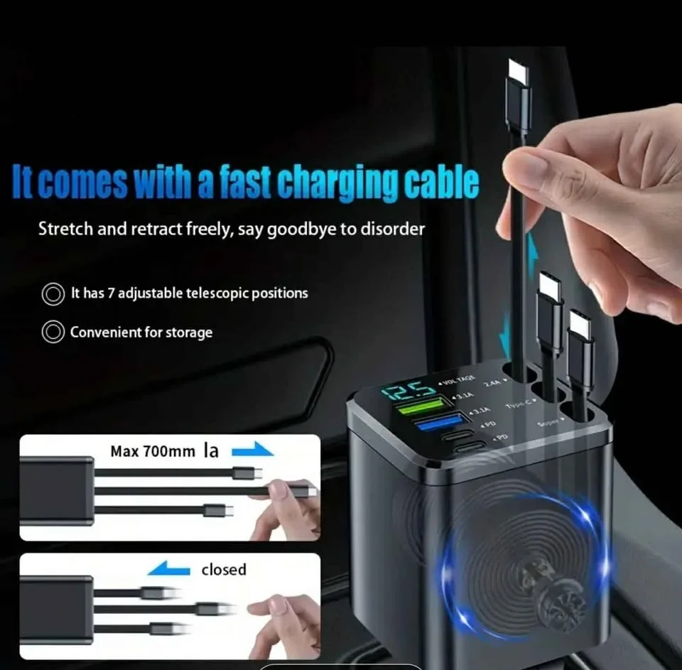 7-in-1 Car Charger 7 ports fast charging with 3 pullout cables image indicator(3)