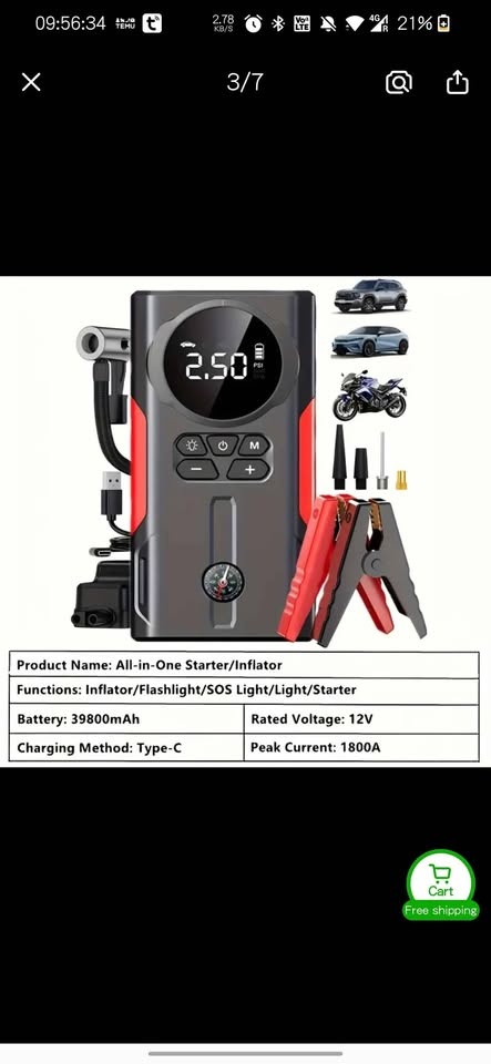 Portable Car Jump Starter with compass, air pump and emergency l - photo 2