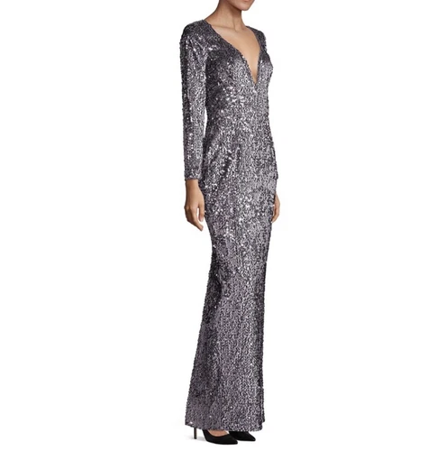 MILLY Sequined Velvet Grey & Silver Dress Gown NEW NWT Size 0