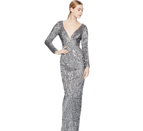 MILLY Sequined Velvet Grey & Silver Dress Gown NEW NWT Size 0 - photo 2