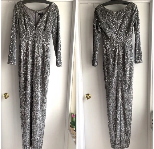 MILLY Sequined Velvet Grey & Silver Dress Gown NEW NWT Size 0 - photo 3