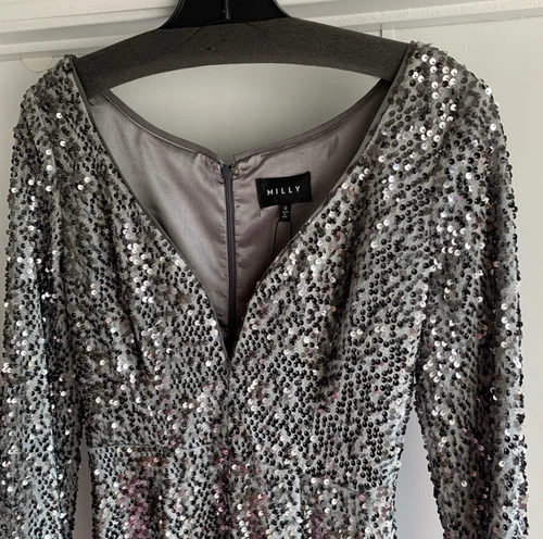 MILLY Sequined Velvet Grey & Silver Dress Gown NEW NWT Size 0 - photo 4