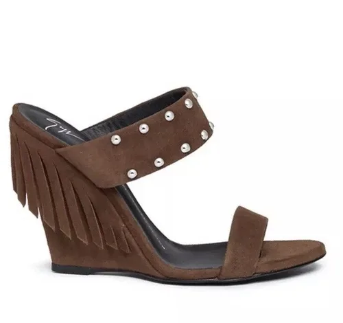 Giuseppe Zanotti Taline Stud Suede Wedge Sandals NWB NEW image indicator(2)