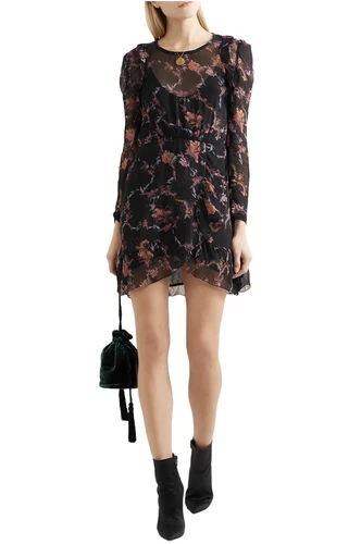 IRO Ruffled Printed Georgette Mini Dress Size 38 / 6 MSRP $430 N
