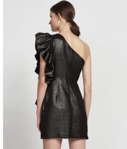 Sandro Effie Ruffled Metallic Dress Size M / 38 / 2 NWT NEW image indicator(3)