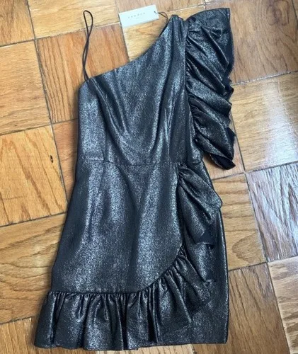 Sandro Effie Ruffled Metallic Dress Size M / 38 / 2 NWT NEW image indicator(7)