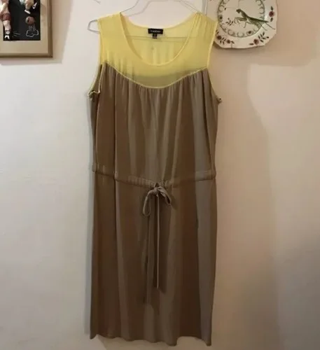 Bebe Tan & Lemon Yellow Dress Size L Retail $275 image indicator(2)