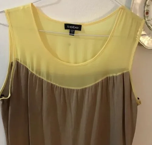 Bebe Tan & Lemon Yellow Dress Size L Retail $275 image indicator(3)
