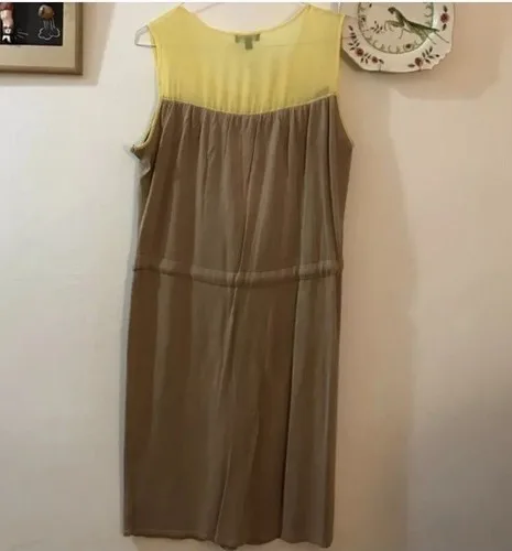 Bebe Tan & Lemon Yellow Dress Size L Retail $275 image indicator(4)