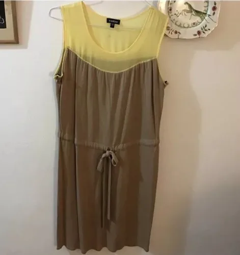 Bebe Tan & Lemon Yellow Dress Size L Retail $275 image indicator(5)