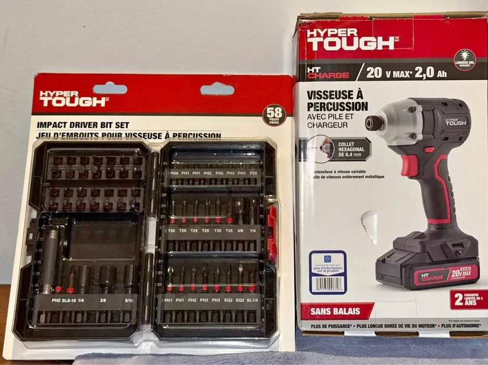 Hyper Tough 20V Impact Driver + 58pc Bit Set – NEW