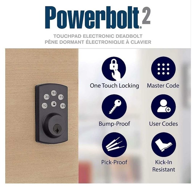 Weiser Powerbolt 2 Brass/ Gold Keyless Entry Door Lock - photo 3