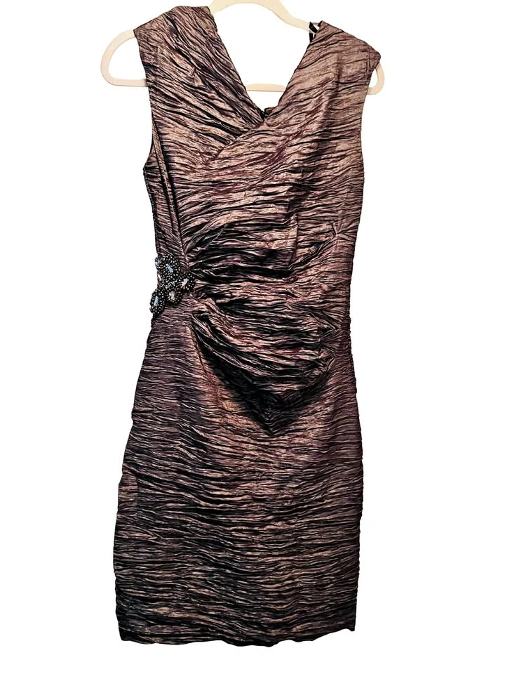 Calvin Klein Metallic Ruched Cocktail Dress - Size 6