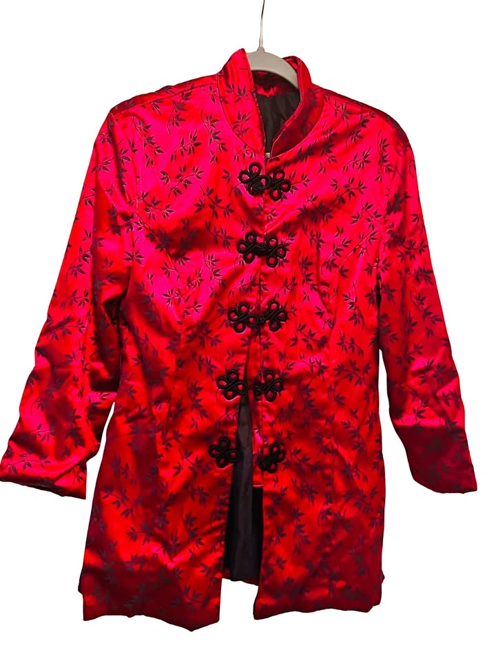 Red Satin Floral Brocade Jacket | Med | $35