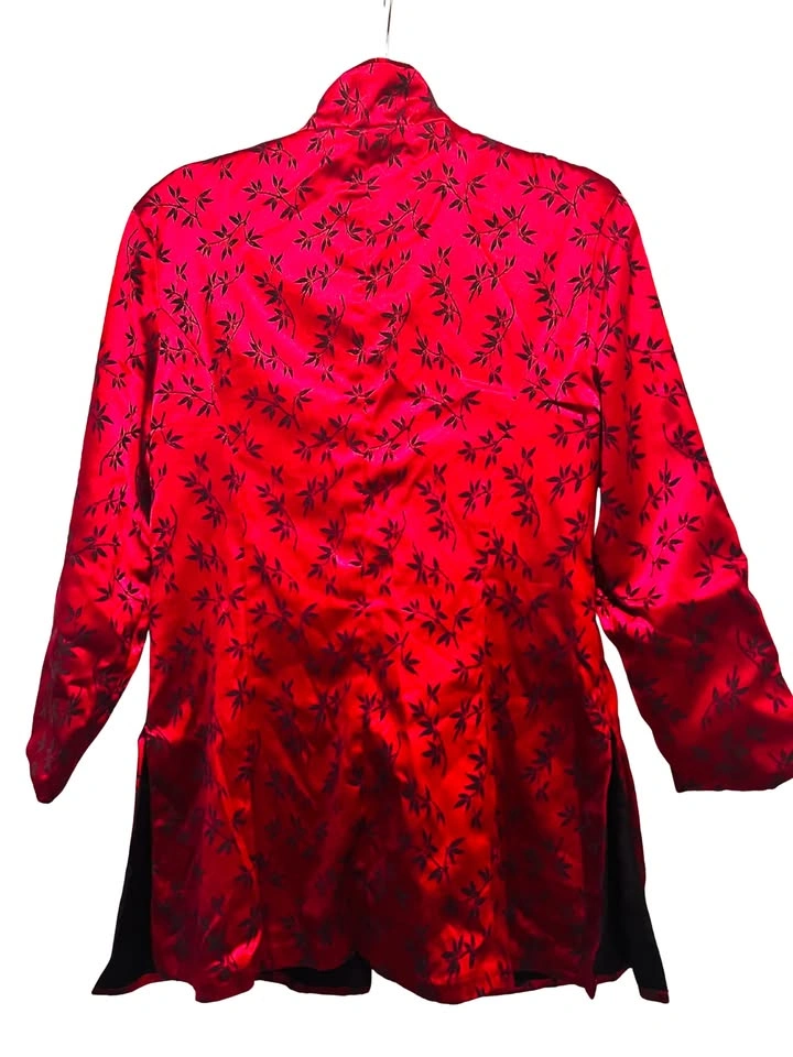 Red Satin Floral Brocade Jacket | Med | $35 - photo 2